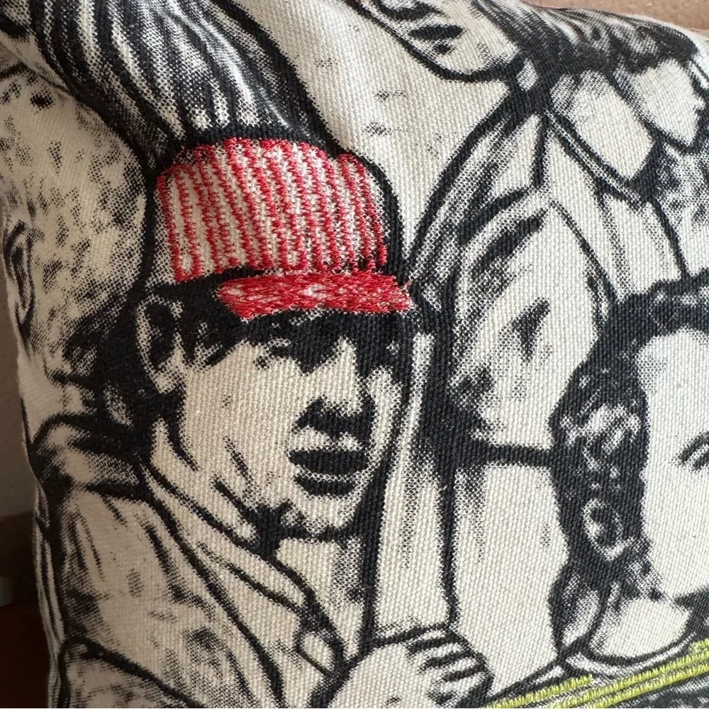 Embroidered Crowd sketch small pillow